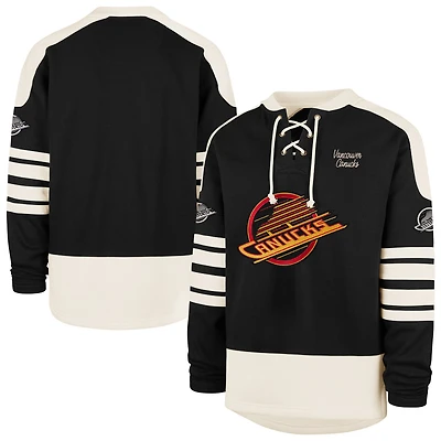 Men's '47  Black Vancouver Canucks Golden Age Sweep Check Eternal Lacer Hoodie
