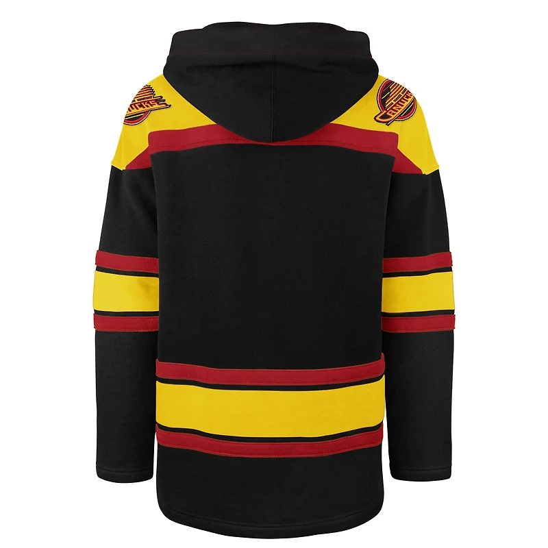 Men's '47 Black Vancouver Canucks Lacer Fleece Pullover Hoodie