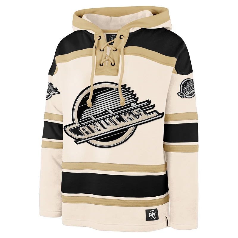 Men's '47 Cream Vancouver Canucks Superior Lacer Pullover Hoodie