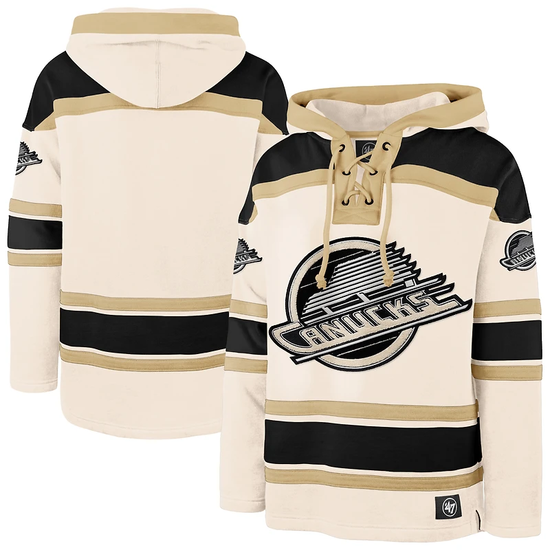 Men's '47 Cream Vancouver Canucks Superior Lacer Pullover Hoodie