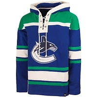 Chandail à capuchon 47 Elias Pettersson pour hommes, bleu Vancouver Canucks Lacer Player Name & Number