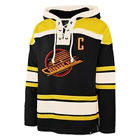 Men's '47 Quinn Hughes Black Vancouver Canucks Player Name & Number Lacer Hoodie