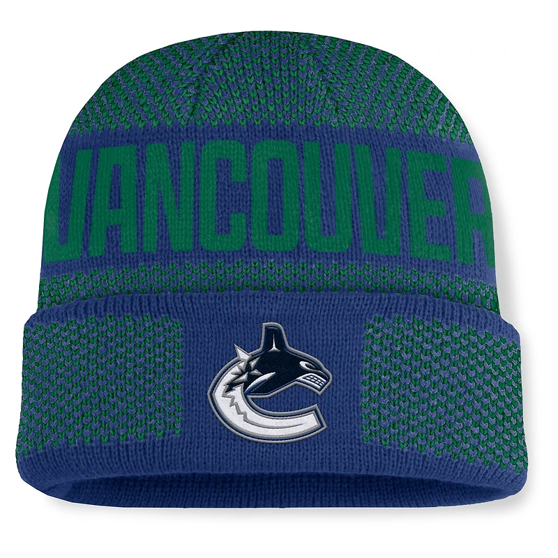 Men's Fanatics Blue/Green Vancouver Canucks Fundamentals Shelter Cuffed Knit Hat