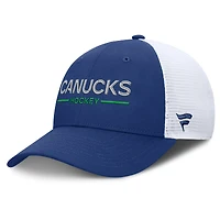 Men's Fanatics Blue/White Vancouver Canucks Authentic Pro Rink Lockup Adjustable Trucker Hat