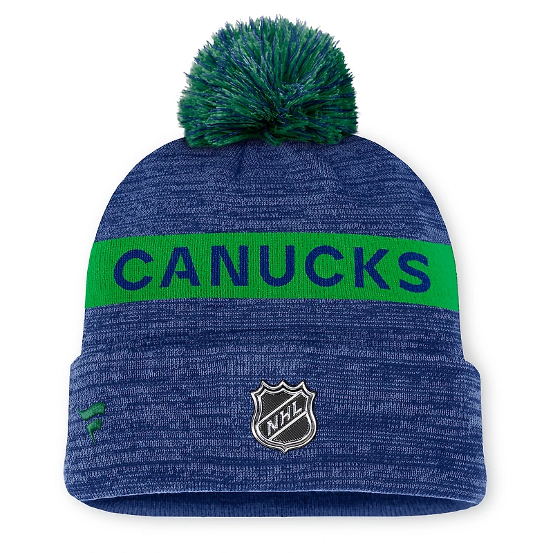 Bonnet en tricot à revers avec pompon authentique Pro Rink des Canucks de Vancouver bleu Fanatics pour homme