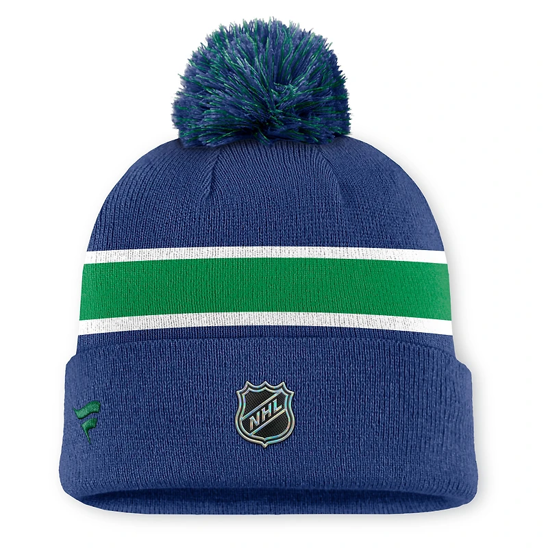 Men's Fanatics Blue Vancouver Canucks Authentic Pro Rink Cuffed Knit Hat with Pom