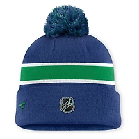 Men's Fanatics Blue Vancouver Canucks Authentic Pro Rink Cuffed Knit Hat with Pom