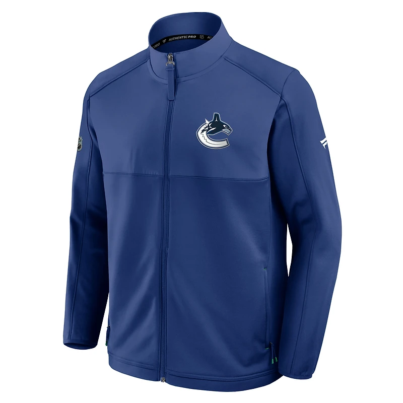 Veste zippée intégrale Authentic Pro Rink bleue Fanatics pour homme des Canucks de Vancouver