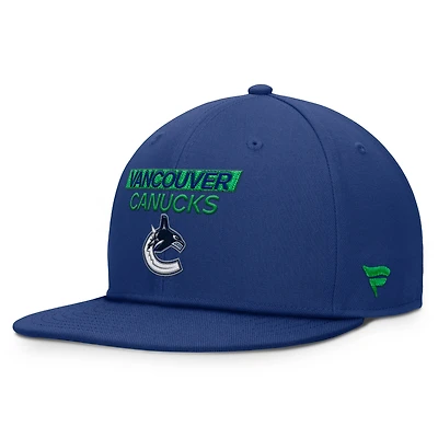 Casquette Snapback authentique Pro Rink Prime Fanatics bleue pour homme des Vancouver Canucks