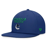 Casquette Snapback authentique Pro Rink Prime Fanatics bleue pour homme des Vancouver Canucks