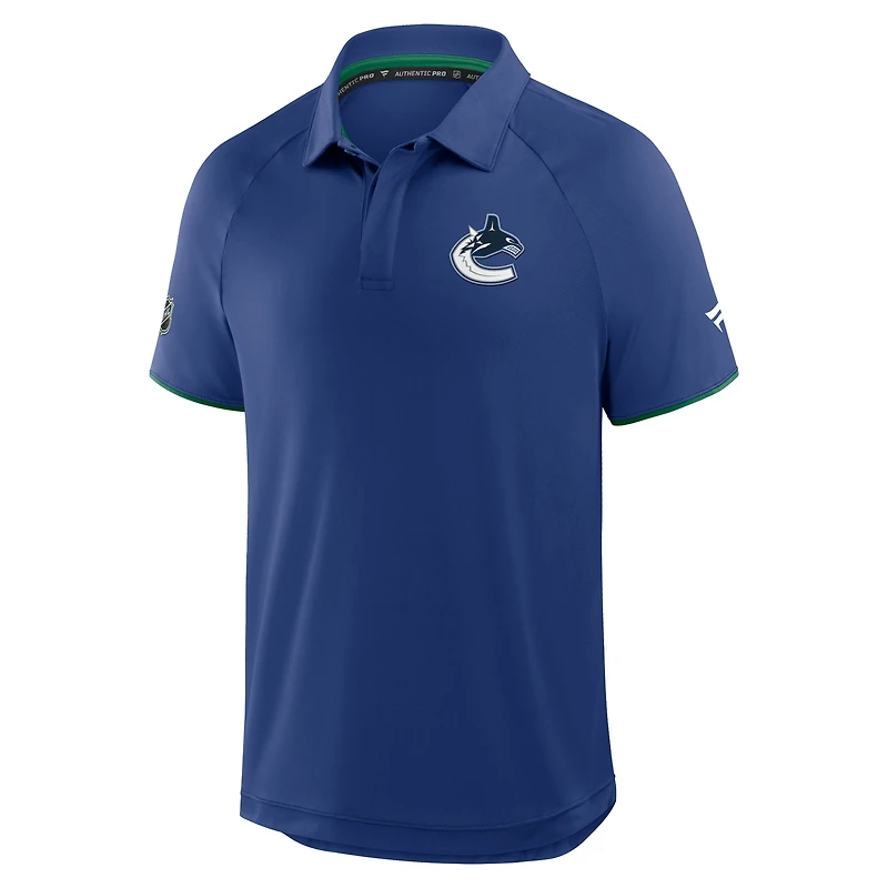 Men's Fanatics Blue Vancouver Canucks Authentic Pro Rink Raglan Polo