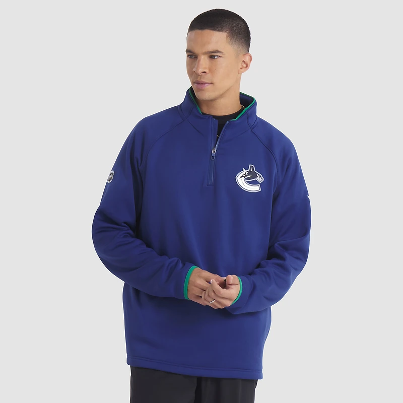 Pull raglan bleu à fermeture éclair quart de tour pour homme des Canucks Vancouver Authentic Pro Rink