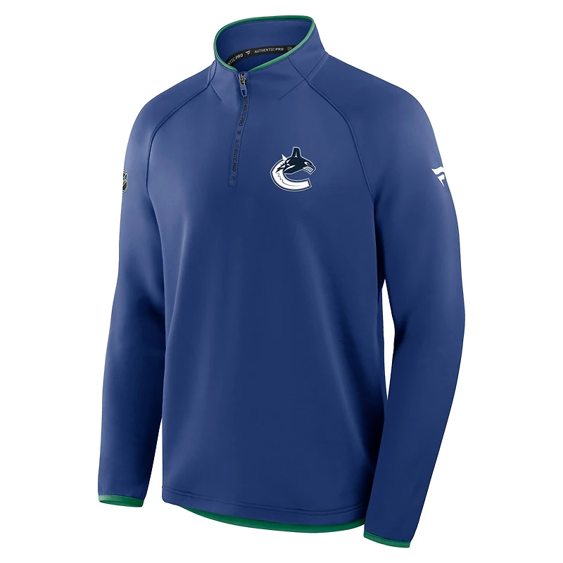 Men's Fanatics Blue Vancouver Canucks Authentic Pro Rink Raglan Quarter-Zip Pullover