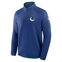 Men's Fanatics Blue Vancouver Canucks Authentic Pro Rink Raglan Quarter-Zip Pullover