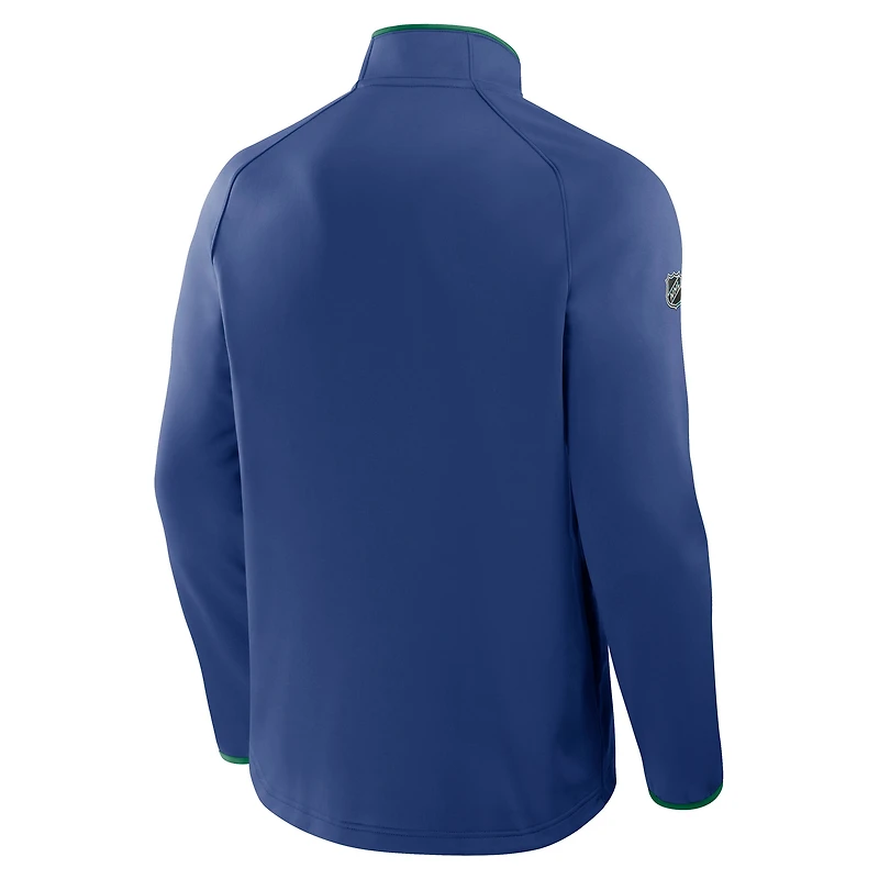 Pull raglan bleu à fermeture éclair quart de tour pour homme des Canucks Vancouver Authentic Pro Rink