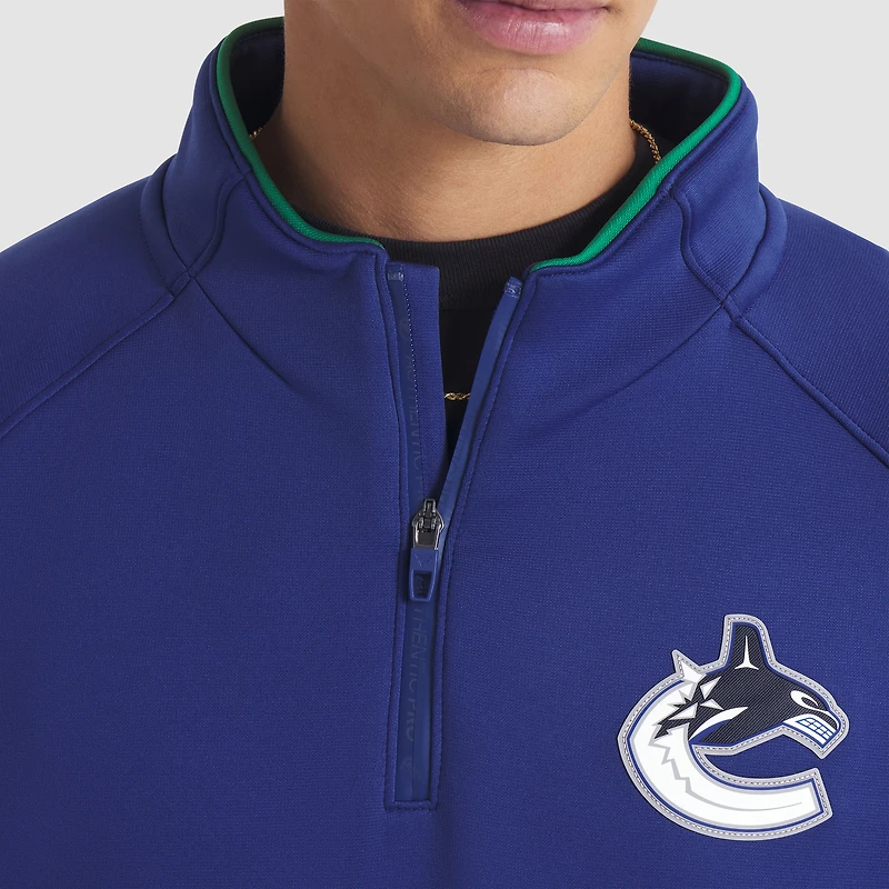 Men's Fanatics Blue Vancouver Canucks Authentic Pro Rink Raglan Quarter-Zip Pullover