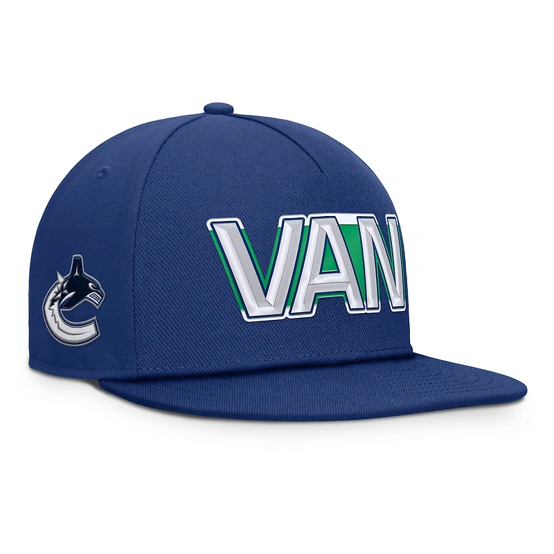 Men's Fanatics Blue Vancouver Canucks Authentic Pro Rink Team Code Snapback Hat