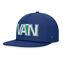 Men's Fanatics Blue Vancouver Canucks Authentic Pro Rink Team Code Snapback Hat