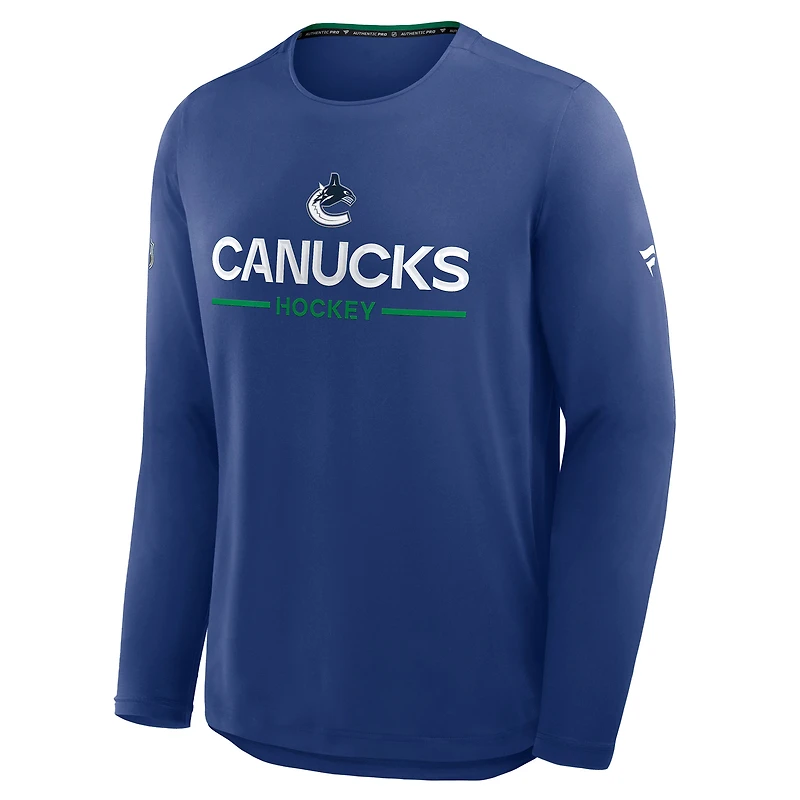 Men's Fanatics Blue Vancouver Canucks Authentic Pro Rink Tech Long Sleeve T-Shirt