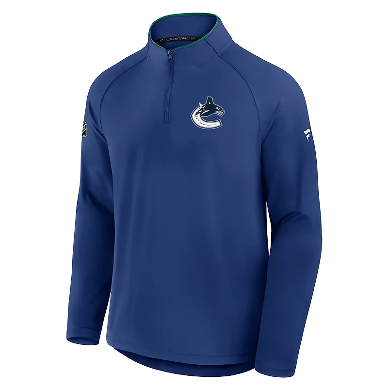 Men's Fanatics Blue Vancouver Canucks Authentic Pro Rink Training Quarter-Zip Pullover