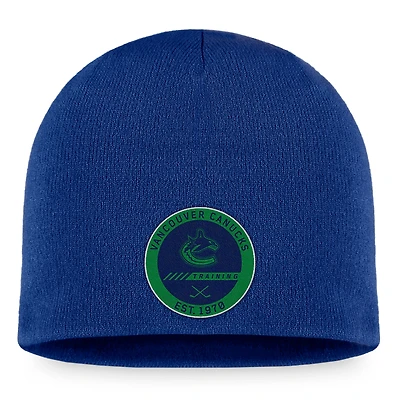 Camp d'entraînement professionnel authentique des Canucks de Vancouver Fanatics bleu pour hommes - Bonnet