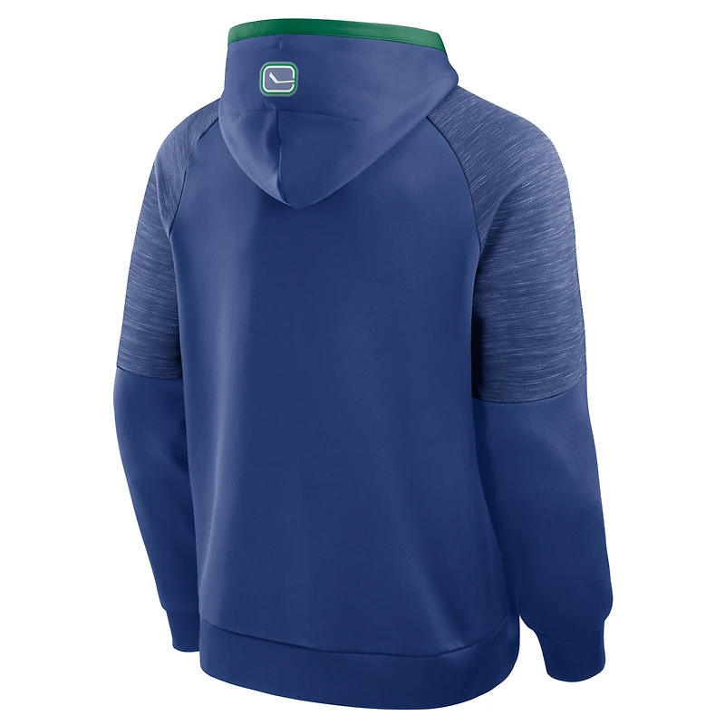 Men's Fanatics Blue Vancouver Canucks Goaltender Defender Raglan Pullover Hoodie