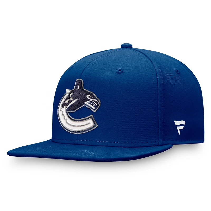 Casquette Snapback Fanatics bleue pour homme avec logo principal des Canucks de Vancouver