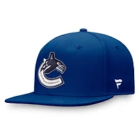 Casquette Snapback Fanatics bleue pour homme avec logo principal des Canucks de Vancouver