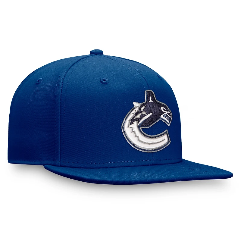 Casquette Snapback Fanatics bleue pour homme avec logo principal des Canucks de Vancouver