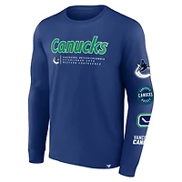 T-shirt bleu à manches longues Fanatics pour hommes des Canucks de Vancouver Strike the Goal
