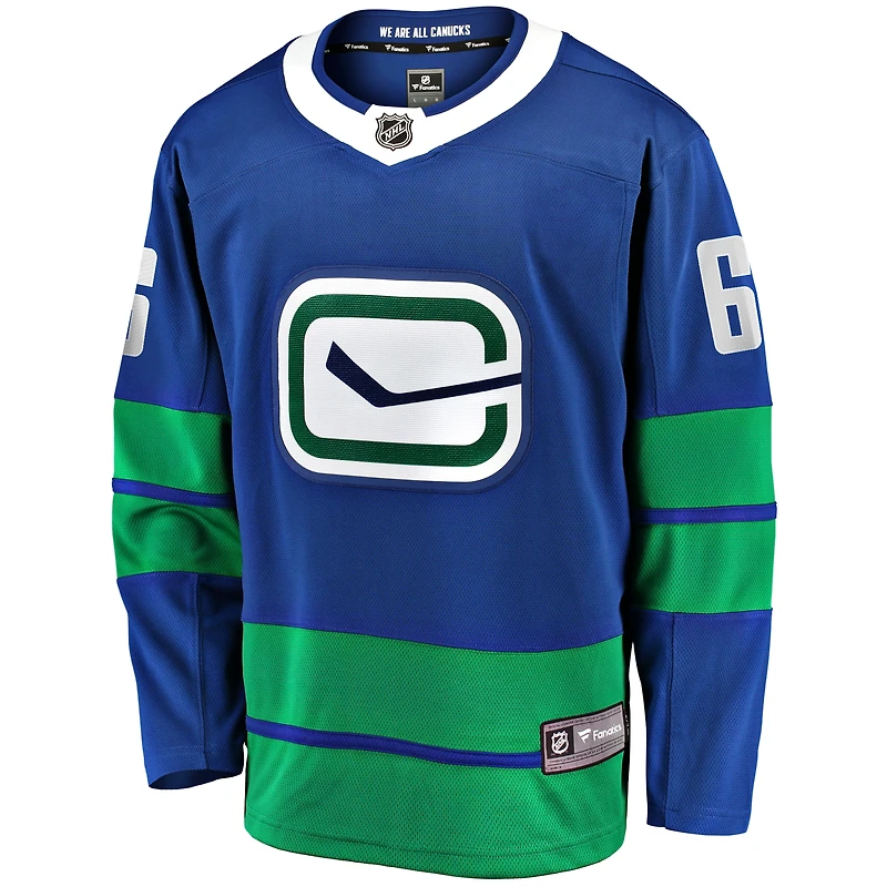 Maillot de joueur première division des Vancouver Canucks Brock Boeser bleu pour hommes Fanatics