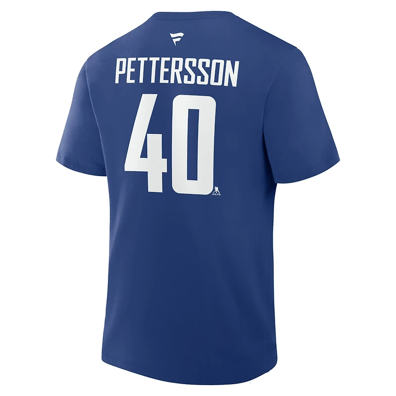 Men's Fanatics Elias Pettersson Blue Vancouver Canucks Authentic Stack Name & Number T-Shirt
