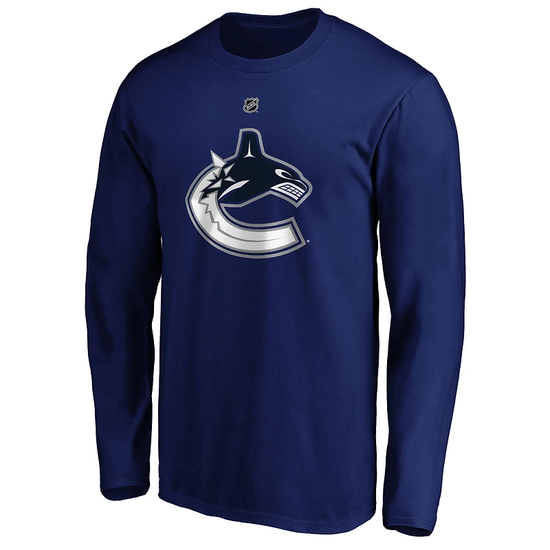 Fanatics Branded Elias Pettersson Blue Vancouver Canucks Authentic Stack Name & Number - T-shirt à manches longues