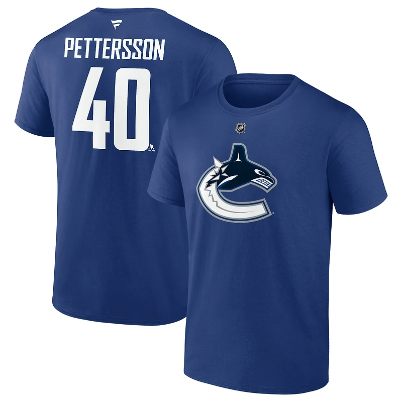 Fanatics Branded Elias Pettersson Blue Vancouver Canucks Logo Authentic Stack Name and Number - T-shirt