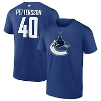Fanatics Branded Elias Pettersson Blue Vancouver Canucks Logo Authentic Stack Name and Number - T-shirt