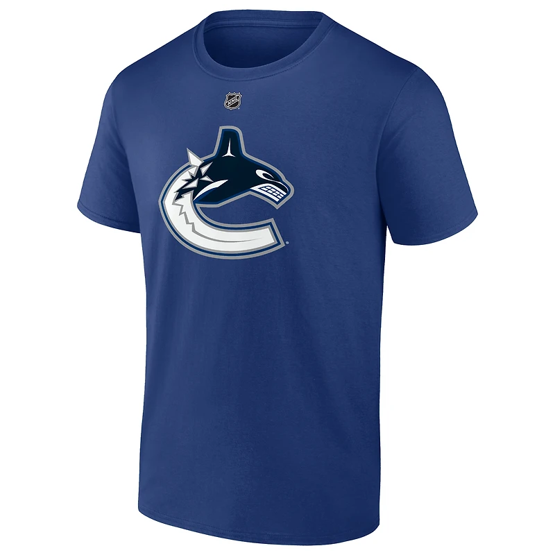 Men's Fanatics Elias Pettersson Blue Vancouver Canucks Logo Authentic Stack Name and Number - T-Shirt