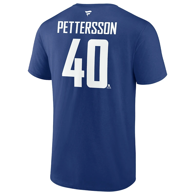 Men's Fanatics Elias Pettersson Blue Vancouver Canucks Logo Authentic Stack Name and Number - T-Shirt