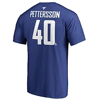 T-shirt authentique avec nom et numéro de l'équipe des Canucks Vancouver Fanatics Elias Pettersson pour hommes, bleu