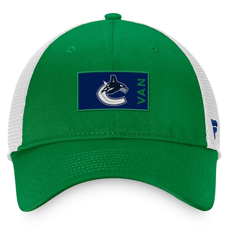 Fanatics pour hommes, vert, Canucks de Vancouver, repêchage 2022 de la LNH - Casquette Snapback authentique Pro Rink Trucker