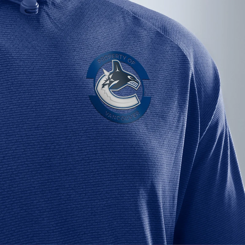 Men's Fanatics Heather Blue Vancouver Canucks Authentic Pro Rink Raglan Pullover Hoodie