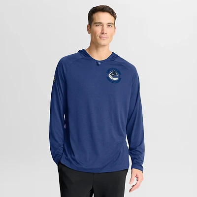 Sweat à capuche raglan authentique Pro Rink Fanatics bleu chiné pour homme des Canucks de Vancouver