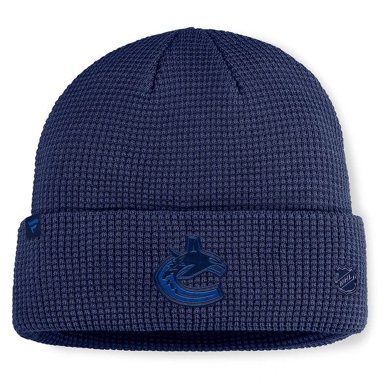 Bonnet en tricot à revers authentique Pro Road des Canucks de Vancouver pour homme, bleu marine