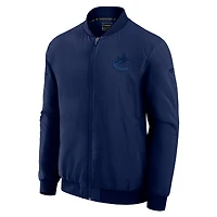 Blouson aviateur léger entièrement zippé Fanatics bleu marine pour homme des Vancouver Canucks Authentic Pro Road