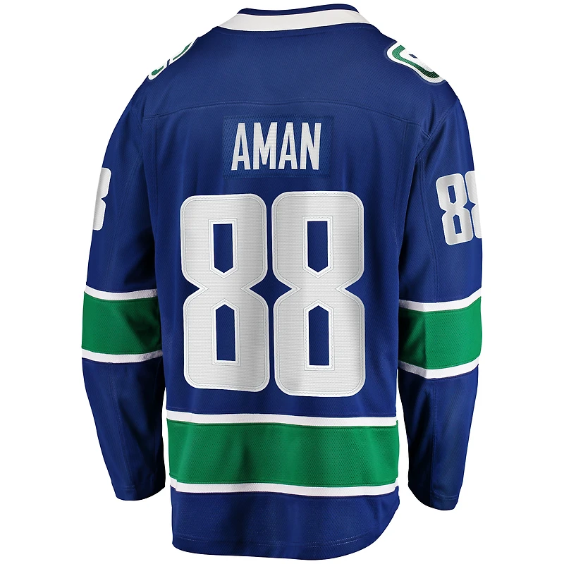 Fanatics Nils Aman pour hommes, bleu, Vancouver Canucks, maillot de joueur échappé à domicile Premier