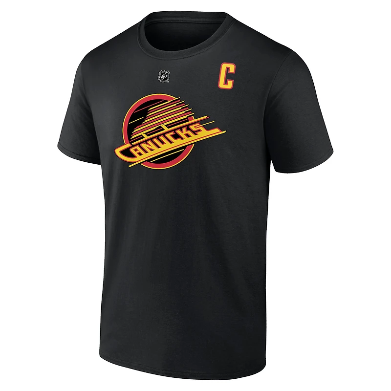 Men's Fanatics Quinn Hughes Black Vancouver Canucks Authentic Stack Captain Name & Number Alternate T-Shirt