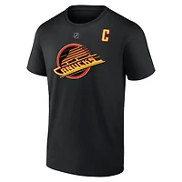 Men's Fanatics Quinn Hughes Black Vancouver Canucks Authentic Stack Captain Name & Number Alternate T-Shirt