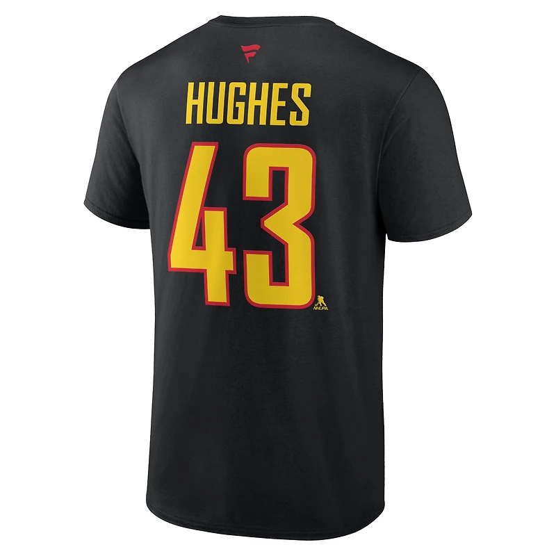 Men's Fanatics Quinn Hughes Black Vancouver Canucks Authentic Stack Captain Name & Number Alternate T-Shirt