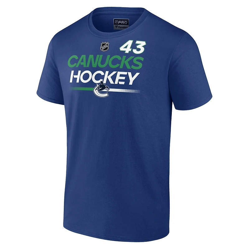 T-shirt avec nom et numéro Fanatics Quinn Hughes pour hommes, bleu, Vancouver Canucks, Authentic Pro Prime
