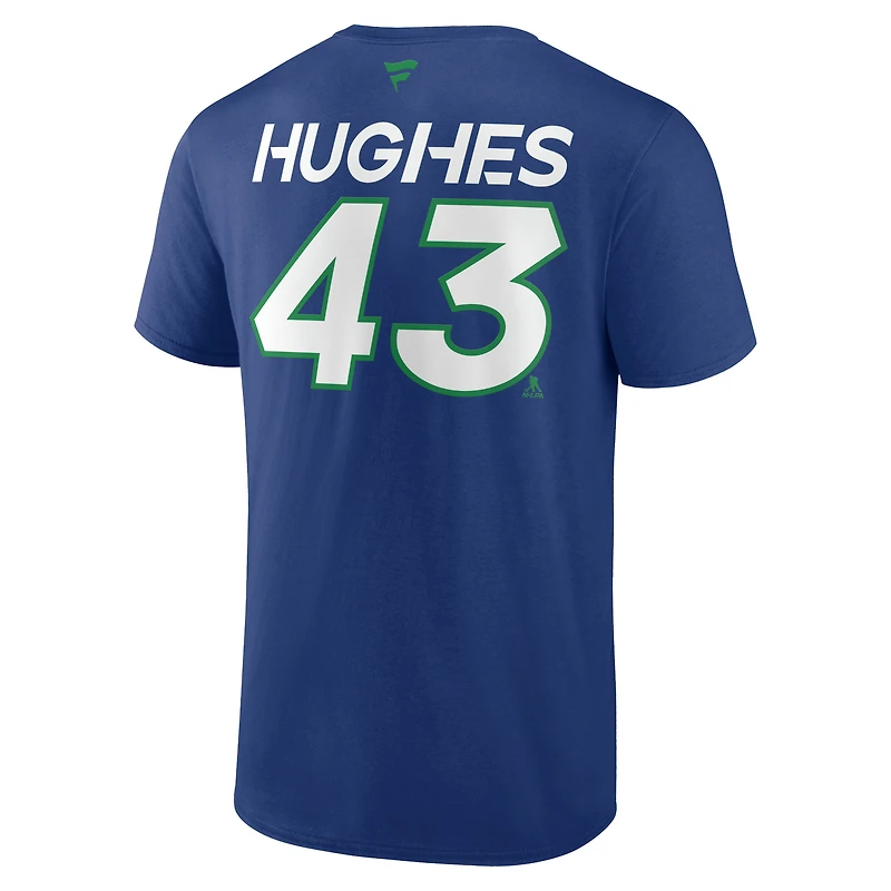 Men's Fanatics Quinn Hughes Blue Vancouver Canucks Authentic Pro Prime Name & Number T-Shirt
