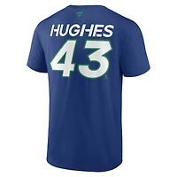 Men's Fanatics Quinn Hughes Blue Vancouver Canucks Authentic Pro Prime Name & Number T-Shirt